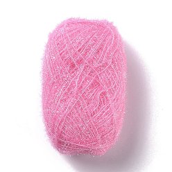 Rose Nacré Fil à crocheter en polyester, fil frotté étincelant, pour lave-vaisselle, torchon, décoration artisanat tricot, perle rose, 10~13x0.5mm, 218.72 verge (200m)/rouleau