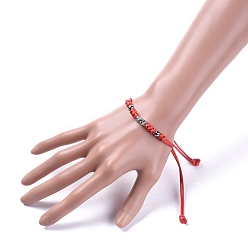 Red Braided Bead Bracelets, Red String Bracelets, with Waxed Polyester Cord, Tibetan Style Alloy Tube Bails and 304 Stainless Steel Beads, Antique Silver & Stainless Steel Color, Red, 1 inch~4-3/8 inch((2.6~11cm)