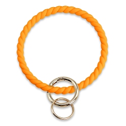 Orange Silicone Bangle Keychian, with Alloy Spring Gate Ring, Golden, Orange, 14x8.7cm