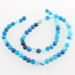 Bleu Ciel Foncé Agate de pierre naturelle rangées de perles rondes, teint, bleu profond du ciel, 6mm, Trou: 1mm, Environ 63 pcs/chapelet, 15.35 pouce