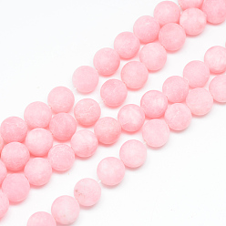 Pearl Pink Natural White Jade Bead Strands, Dyed, Frosted, Round, Pearl Pink, 8~9mm, Hole: 1mm, about 46~48pcs/strand, 14.9 inch