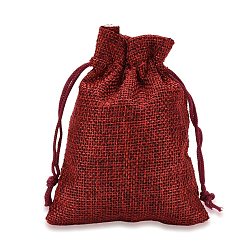 Mixed Color Polyester Imitation Burlap Packing Pouches Drawstring Bags, for Christmas, Wedding Party and DIY Craft Packing, Mixed Color, 12x9cm
