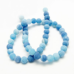 Bleu Bleuet Brins de perles de naturelles craquements en agate , teint, ronde, Grade a, bleuet, 4mm, Trou: 0.8mm, Environ 93 pcs/chapelet, 15 pouce