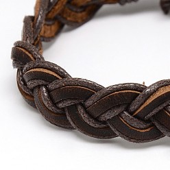 Coconut Brown Trendy Unisex Casual Style Braided Waxed Cord and Leather Bracelets, Coconut Brown, 58mm