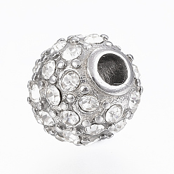 Stainless Steel Color 304 Stainless Steel Rhinestone Beads, Round, Stainless Steel Color, 10mm, Hole: 3mm