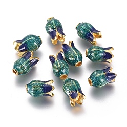 Doré  Des perles d'émail en alliage, fleur, bleu cadet, or et de lumière, 11x7mm, trou: 1.8 mm, diamètre intérieur: 3.5 mm