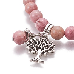 Rhodochrosite Chakra Jewelry, Natural Rhodochrosite Bracelets, with Metal Tree Pendants, 50mm