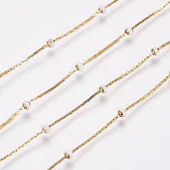 White Stainless Steel Cardano Chains, with Enamel Beads and Spool, Long-Lasting Plated, Soldered, Flat Round, Golden, White, 1x1mm, about 32.8 Feet(10m)/roll