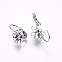 Stainless Steel Color 304 Stainless Steel Leverback Earring Findings, with Loop, Flower, Stainless Steel Color, Tray: 5mm , 22x11x12mm, Hole: 1.5mm, Pin: 0.8mm