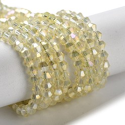 Light Yellow Electroplate Glass Beads Strands, Full Plated, Faceted, Bicone, Light Yellow, 3x3mm, Hole: 1mm, about 128~135pcs/strand, 13.8