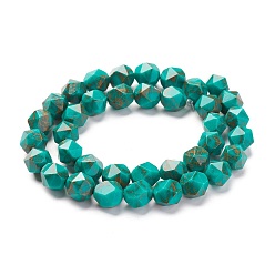 Light Sea Green Synthetic Gold Line Turquoise Beads, Star Cut Round Beads, Faceted, Dyed, Light Sea Green, 10mm, Hole: 1.2mm, about 39pcs/strand, 15.75 inch(40cm)
