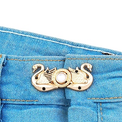 Golden Alloy White Resin Jean Buttons Pins, Waist Tightener, Swan, Closure Sewing Fasteners for Garment Accessories, Golden, 20.5x45x5mm