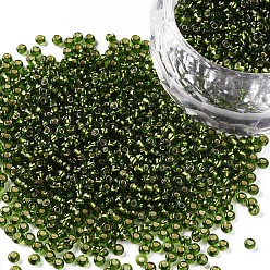 Olive Drab 12/0 Grade A Round Glass Seed Beads, Silver Lined, Olive Drab, 12/0, 2x1.5mm, Hole: 0.3mm, about 30000pcs/bag