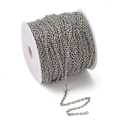 Platinum Iron Cable Chains, Unwelded, with Spool, Oval, Lead Free, Platinum Color, 5x3x1mm, about 328.08 Feet(100m)/roll
