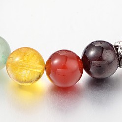 Mixed Stone Chips and Round Chakra Natural Gemstone Beaded Stretch Bracelets, Mixed Color, 50~53mm