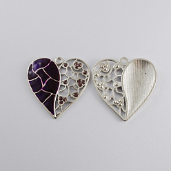Mixed Color Alloy Enamel Pendants, Cadmium Free & Lead Free, with Rhinestone, Heart, Antique Silver Metal Color, Mixed Color, 45x44x4mm, Hole: 3mm