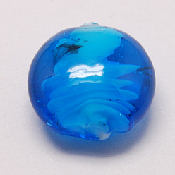 Bleu Dodger Perles lampwork, perles au chalumeau, faits à la main, nacré, plat rond, Dodger bleu, 20x10mm