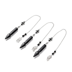 Obsidian Natural Obsidian Pointed Dowsing Pendulums, with Eco-Friendly Brass Findings, Platinum, Cadmium Free & Lead Free, Bullet, 31.35cm