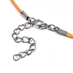 Оранжевый Воском хлопка ожерелье шнура решений, с сплава Lobster Claw застежками и конечных железными цепями, платина, оранжевые, 17.12 дюйм (43.5 см), 1.5 мм
