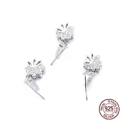 Platinum Rhodium Plated 925 Sterling Silver Pendant Ice Pick Pinch Bails, with Clear Cubic Zirconia, Flower, Platinum, 16mm, Hole: 7x4mm, Pin: 0.6mm