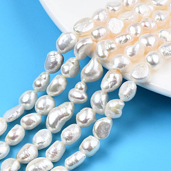 Creamy White Natural Cultured Freshwater Pearl Beads Strands, Two Sides Polished, Creamy White, 7~13x7~8x4.5~7mm, Hole: 0.7mm, about 37~39pcs/strand, 13.78 inch~14.17 inch(35~36cm)