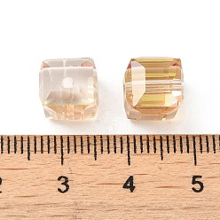 Goldenrod Electorplated Glass Beads, Rainbow Plated, Faceted, Cube, Goldenrod, 9x9x9mm, Hole: 1mm