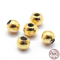 Golden 925 Sterling Silver Stopper Beads, with Rubber inside, Round, Golden, 3mm, Hole: 0.6mm