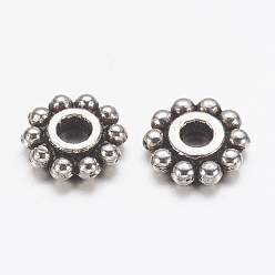 Antique Silver Gear Tibetan Style Alloy Spacer Beads, Lead Free & Cadmium Free & Nickel Free, Flower, Antique Silver, 6.5mm, Hole: 2mm