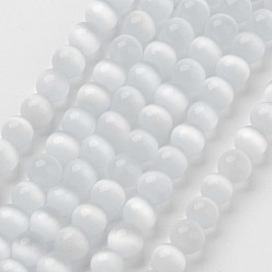White Cat Eye Beads, Round, White, 10mm, Hole: 0.8mm, about 39pcs/strand, 15 inch