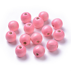 Pink Dyed Natural Wood Beads, Round, Lead Free, Pink, 20x18mm, Hole: 4.5mm, about 400pcs/1000g