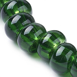 Green Spray Painted Glass Beads, Large Hole Beads, Rondelle, Green, 8~9x5.5mm, Hole: 3~3.5mm