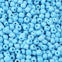 Bleu Ciel Clair Perles de rocaille en verre, opaque graine de couleurs, petites perles artisanales pour la fabrication de bijoux bricolage, ronde, lumière bleu ciel, 4mm, Trou: 1.5 mm, environ 4500 pcs / livre