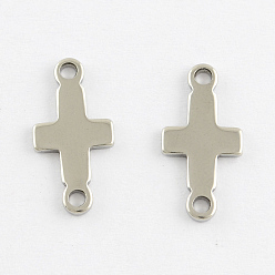 Stainless Steel Color Sideways Cross Stainless Steel Links connectors, Stainless Steel Color, 18x9x1mm, Hole: 1.5mm
