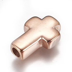 Розовое Золото 304 из нержавеющей стали бусы, крестик, розовое золото , 14x10x4 мм, отверстие : 2.5 мм