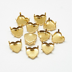 Golden 201 Stainless Steel Sew on Prong Settings, Claw Settings for Pointed Back Rhinestone, Heart, Golden, Tray: 12x13mm, 14x13.5x6mm, Hole: 1mm