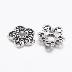 Antique Silver Tibetan Style Alloy Bead Caps, Lead Free and Cadmium Free, Antique Silver, 10.7x11x2.5mm, Hole: 3mm