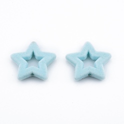 Mixed Color Opaque Resin Beads, Flocky Star, Mixed Color, 25.5x27x5mm, Hole: 1.8mm