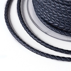 Полуночно-синий Оплетенный шнур из натуральной кожи, кожаный шнур ювелирных изделий, ювелирные изделия DIY делает материал, темно-синий, 3 мм, около 10.93 ярдов (10 м) / рулон
