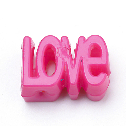 Deep Pink Opaque Acrylic European Beads, Large Hole, Word Love, Deep Pink, 16.5x11.5x7mm, Hole: 5mm, about 600pcs/500g