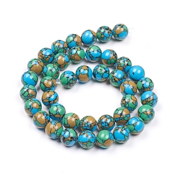 Coloré Perles synthétiques turquoise brins, teint, ronde, colorées, 8mm, Trou: 0.8mm, Environ 50 pcs/chapelet, 15.7 pouce (40 cm)
