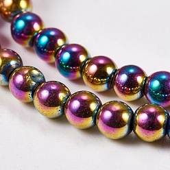 Multi-color Plated Electroplate Non-magnetic Synthetic Hematite Beads Strands, Round, Grade A, Multi-color Plated, 4mm, Hole: 1mm, about 100pcs/strand, 16 inch