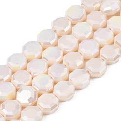 Blanc Antique Galvanoplastie opaques couleur unie perles de verre brins, de couleur plaquée ab , demi-plaqué, facette, octogone, blanc antique, 7~8x7~8x4mm, Trou: 1.2mm, Environ 72 pcs/chapelet, 20.47 pouce (52 cm)