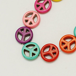 Mixed Color Synthetical Turquoise Beads Strands, Dyed, Peace Sign, Mixed Color, 15x4mm, Hole: 1.5mm