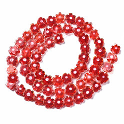 Brique Rouge Main millefiori perles de verre brins, fleur, firebrick, 5.5~8x2.5mm, Trou: 1mm, Environ 64~67 pcs/chapelet, 15.75 pouces ~ 16.34 pouces (40~41.5 cm)