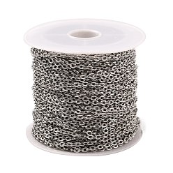 Stainless Steel Color 304 Stainless Steel Cable Chains, Soldered, with Spool, Flat Oval, Stainless Steel Color, 2.4x1.9x0.4mm, about 32.8 Feet(10m)/roll