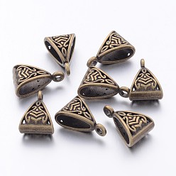 Antique Bronze Tibetan Style Alloy Tube Bails, Loop Bails, Bail Beads, Triangle, Cadmium Free & Nickel Free & Lead Free, Antique Bronze, 15.5x10x7mm, Hole: 1.5mm.