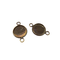 Antique Bronze Brass Cabochon Connector Settings, Plain Edge Bezel Cups, Nickel Free, Flat Round, Antique Bronze, Tray: 12mm, 22x14x2mm, Hole: 2mm