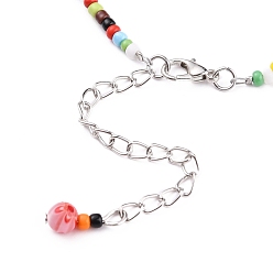 Colorful Handmade Millefiori Glass Beads Anklets, with Glass Seed Beads and Zinc Alloy Lobster Claw Clasps, Colorful, 9-1/4 inch(23.5cm)