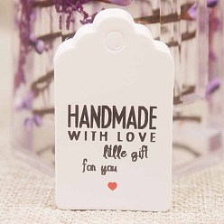White Paper Gift Tags, Hange Tags, For Arts and Crafts, For Wedding, Valentine's Day, Rectangle with Word, White, 50x30x0.4mm, Hole: 5mm
