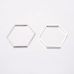 Серебро Соединительные колечки из сплава, шестиугольник, серебряный цвет гальваническим, 26x22x1 мм